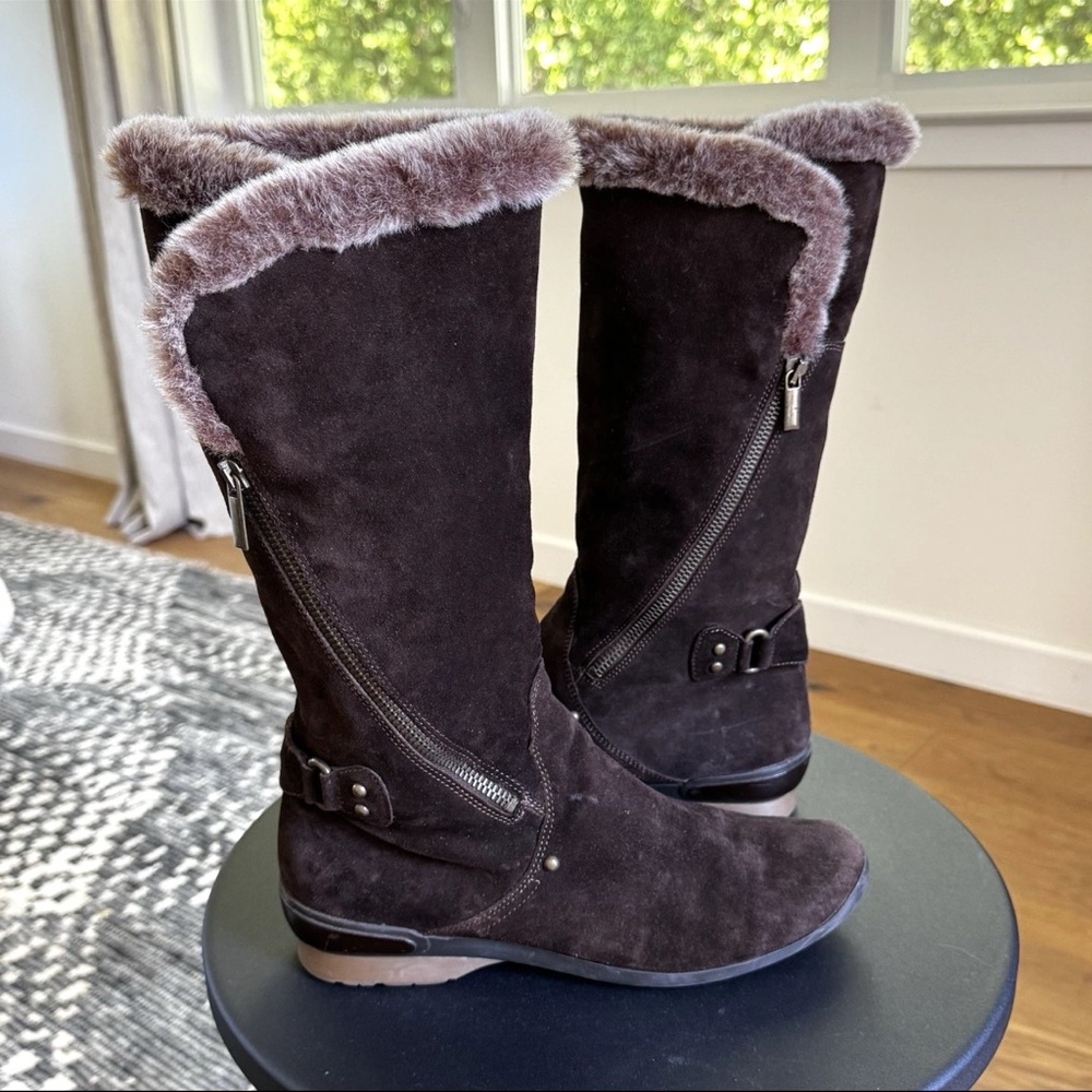 Aquatalia Kold Women's 8.5 Brown Suede Faux Fur Tall Lugg Boots Weatherproof